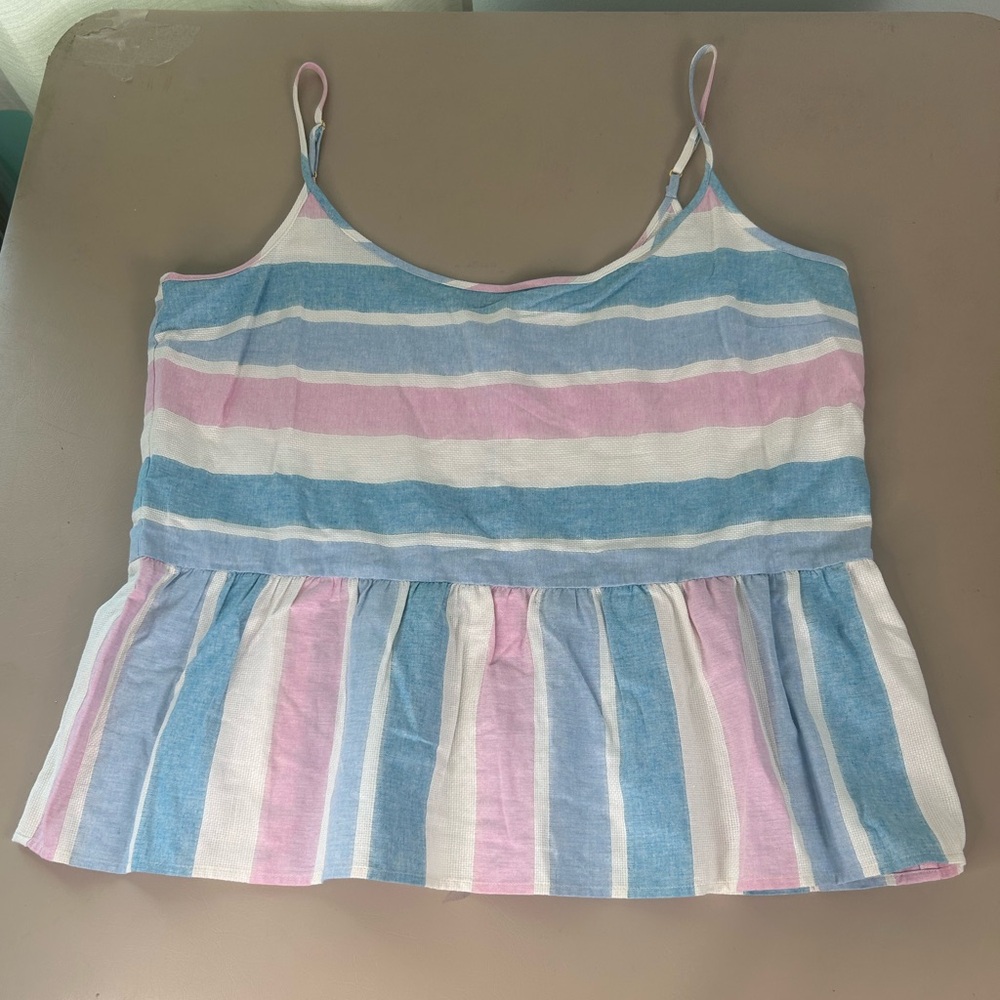 NWT Southern Tide Nadya Pink Blue Stripe Peplum Linen Blend Strappy Tank Top XL